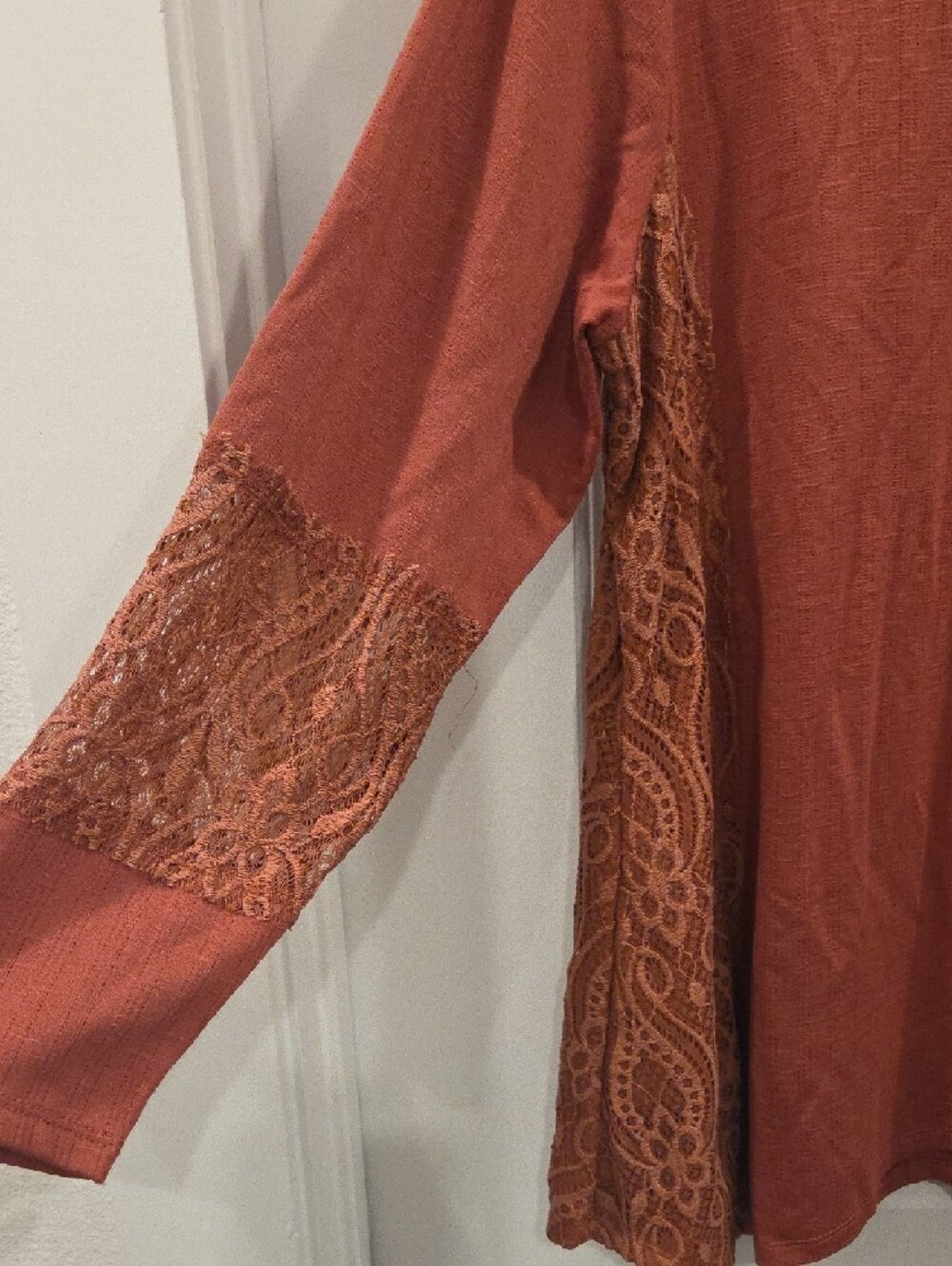 Avenue Lace-Panel Long Sleeve Tunic in Rust - Picture 3 of 4